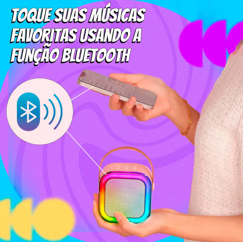 Caixa De Som C/ Microfones Karaokê Brincadeiras em Família